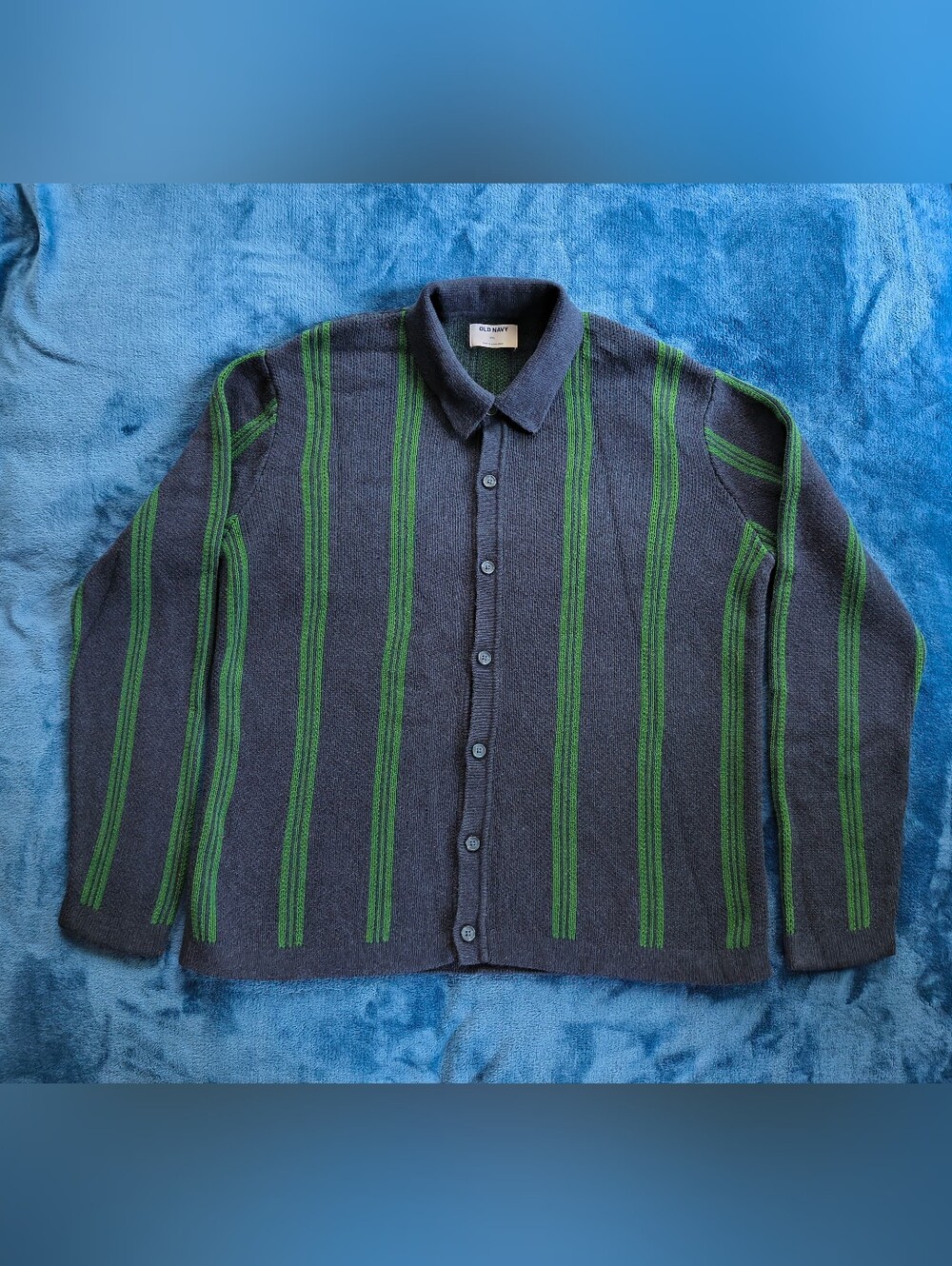 Old Navy Navy & Green Vertical-Strip Button Cardigan